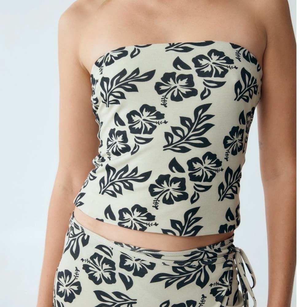 Free People Hawaii 2.0 Tube Top Cream Black Bandeau Strapless Size 10 Medium